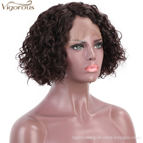 Vigorous Brazilian Real Hair Side Part Short Curly Wave Lace Front Human Hair Wig for Black Women Half Hand Made Wigs